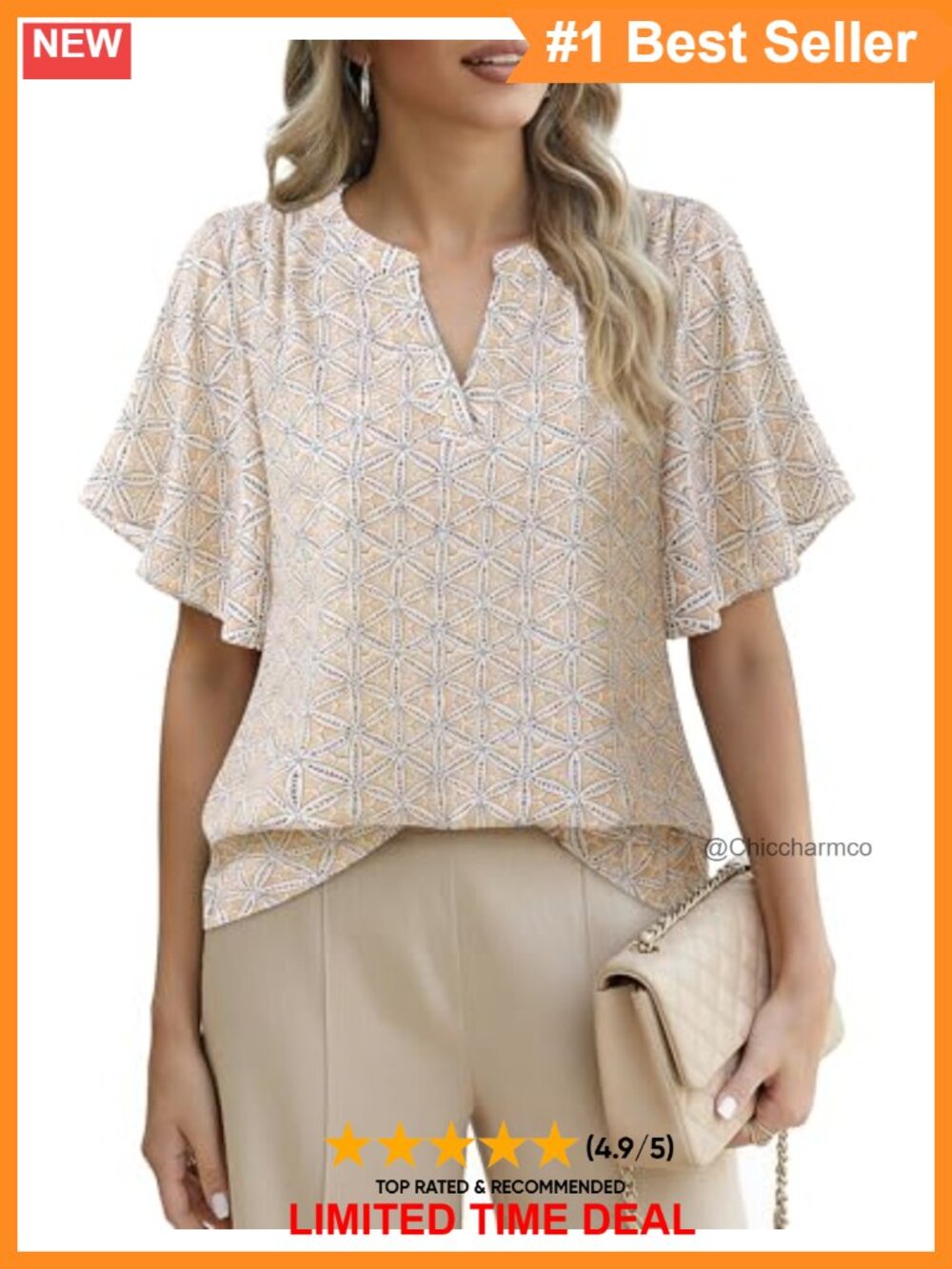 Women's Floral V Neck Ruffle Short Sleeve Blouse Business Work Top